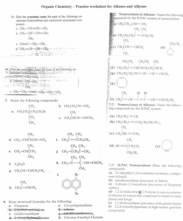 naming alkenes worksheet answers - AlvinMatias2's blog