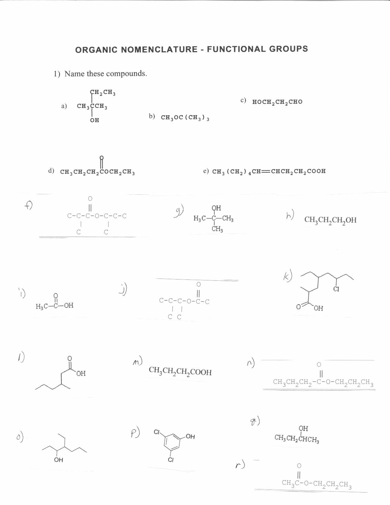 Organic Chemistry Nomenclature Worksheet With Answers Nidecmege