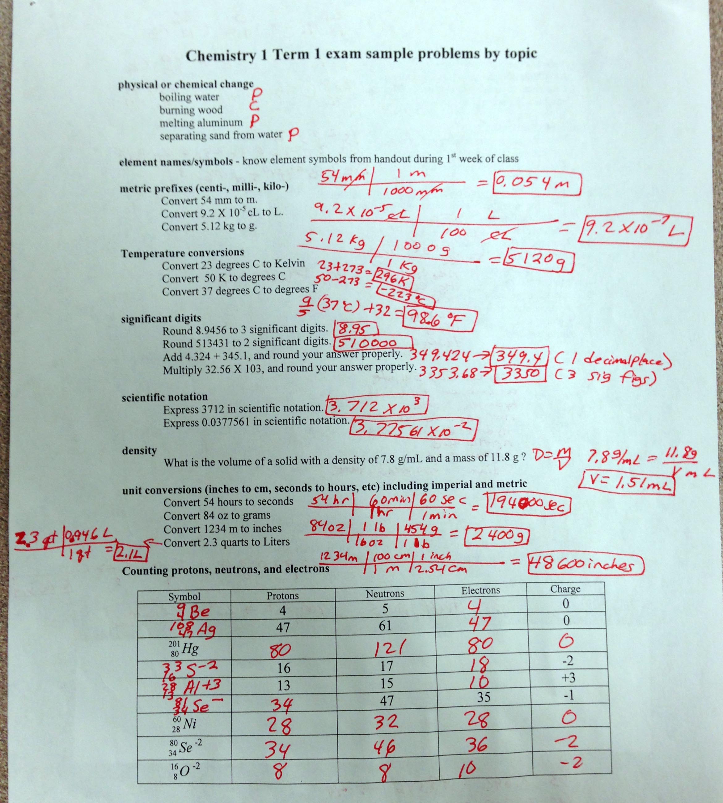 Chemistry I Honors In Chemistry Worksheet Matter 1 Answers