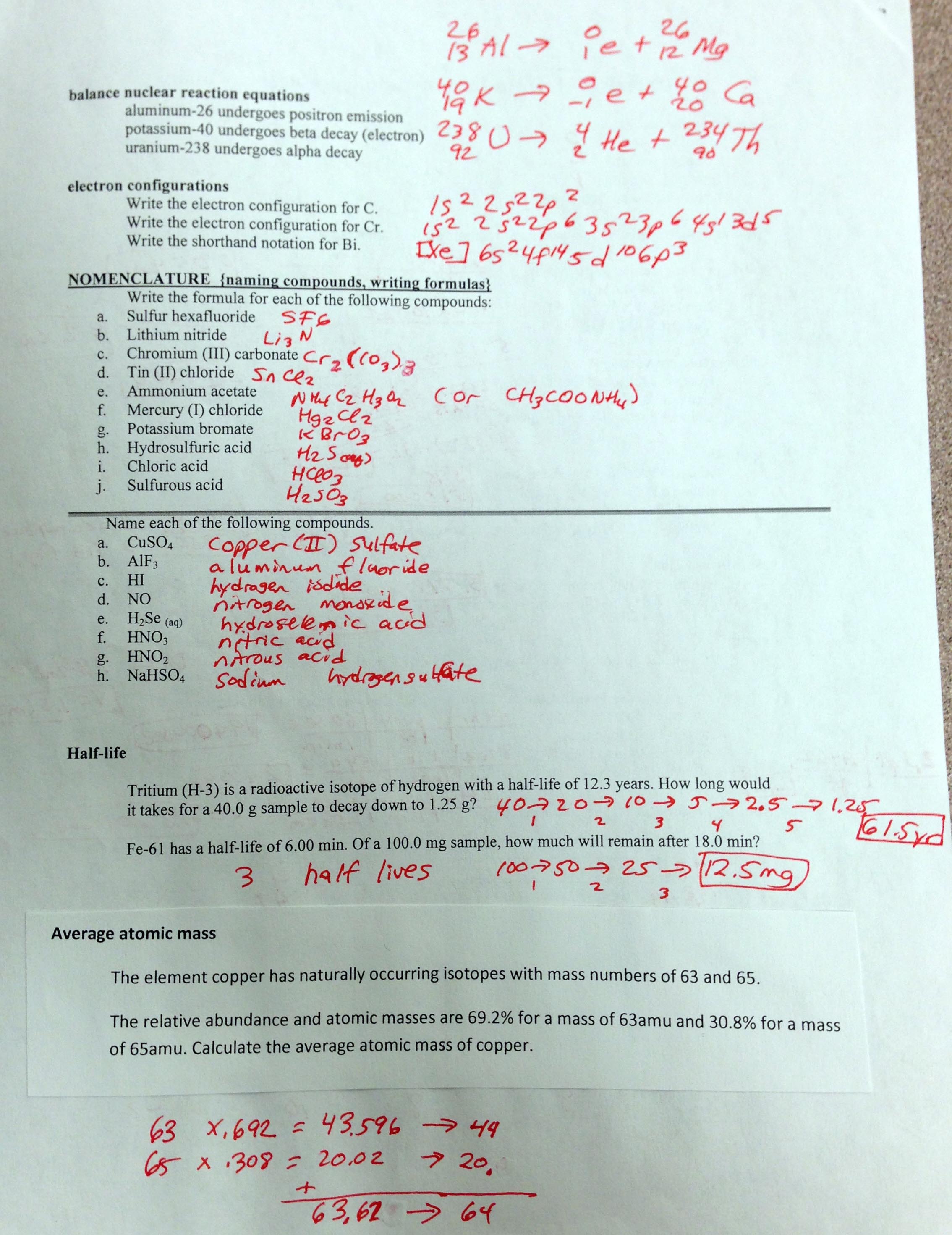 Chemistry I Honors With Regard To Chemistry Of Life Worksheet